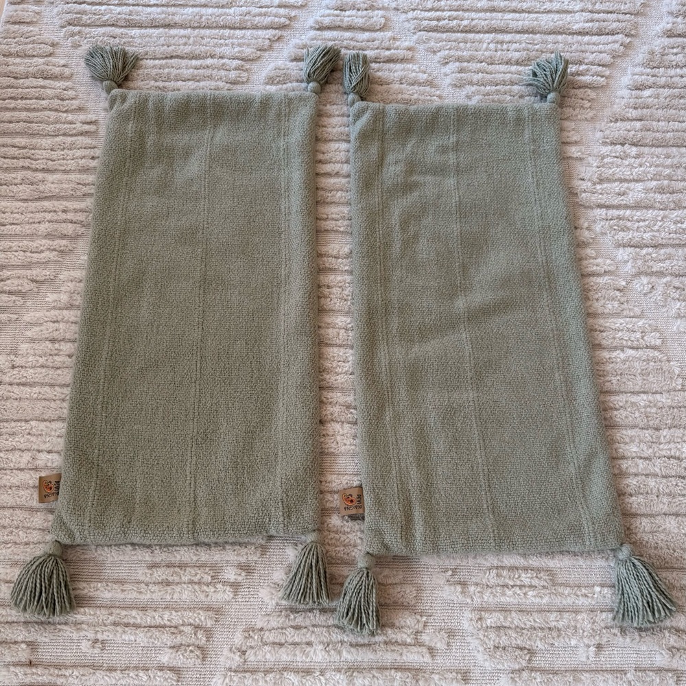 Set of 2 Sage Green Tassel Pillow Covers 14 X 31